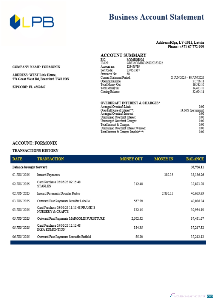 Download Latvian LPB business firm statement Word and PDF format (1) Photoshop template